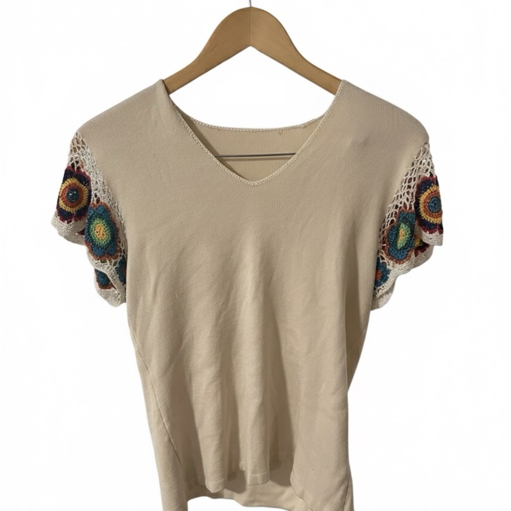 Cream Crochet Sleeve Women's Top